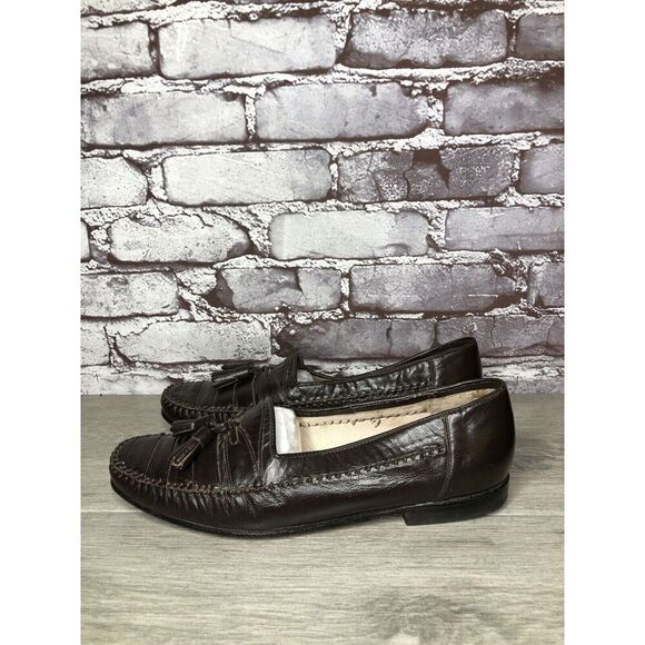 Andre Verger Brown Leather Tassel Loafers Handsewn Shoes Men Sz 41EU/8M US Paris - Picture 1 of 16
